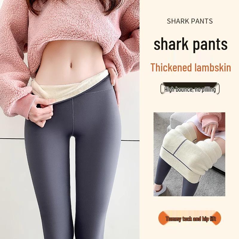 Women's High-Waisted Fleece-Lined Shark Leggings: Winter Warm Slimming Yoga Pants