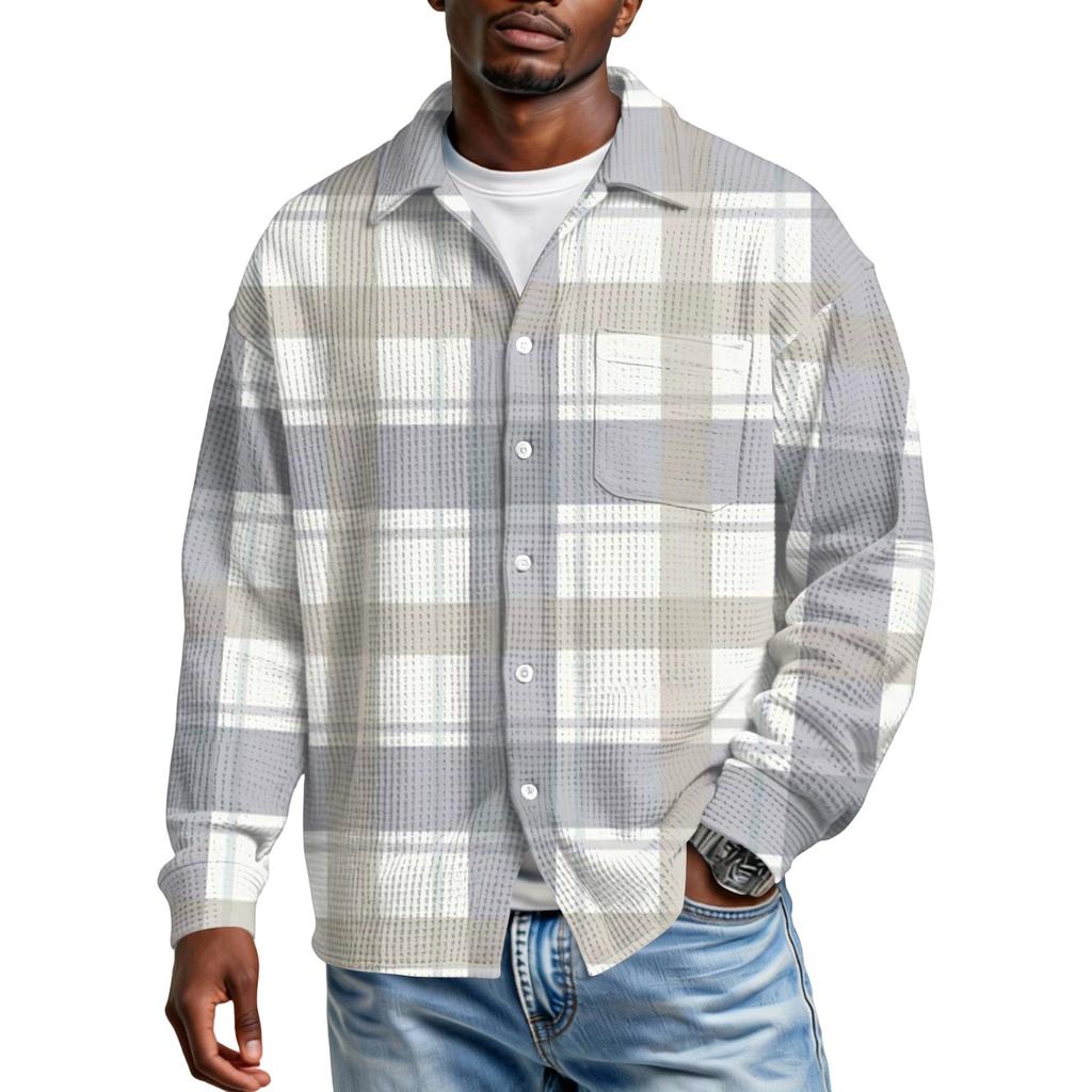 Men's Casual Button-down Long-sleeved Shirt With Pocket