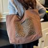 Korean leopard print tote bag large capacity niche design canvas bag women's new lazy retro versatile shoulder bag