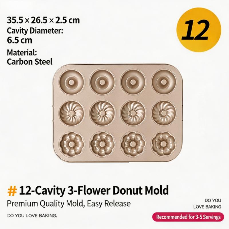 Antihaft-Donut-Backblech Donut-Form 12-Mulden Donut-Form für Muffins, Kuchen, Desserts Backen im Ofen Gold