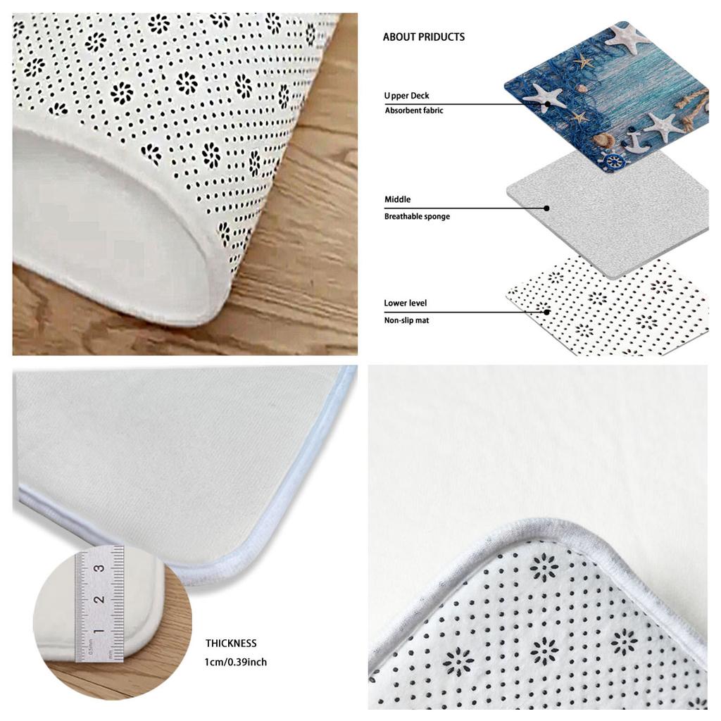 1Pcs Anti Fatigue Kitchen Rugs, Ocean Beach Shell Print Waterproof Non-Slip Thick Cushioned Kitchen Mat Heavy Duty Comfort Standing Mat for Kitchen
