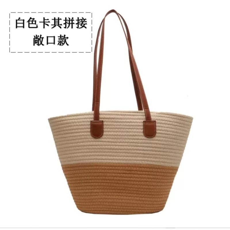 

New shoulder cotton rope straw bag versatile hand-woven bag women s large-capacity tote bag seaside vacation beach bag