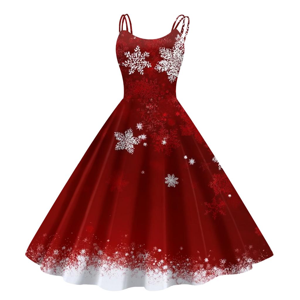 Women's Fashion Casual Christmas Print Sexy Off-the-shoulder Punk Retro Dress