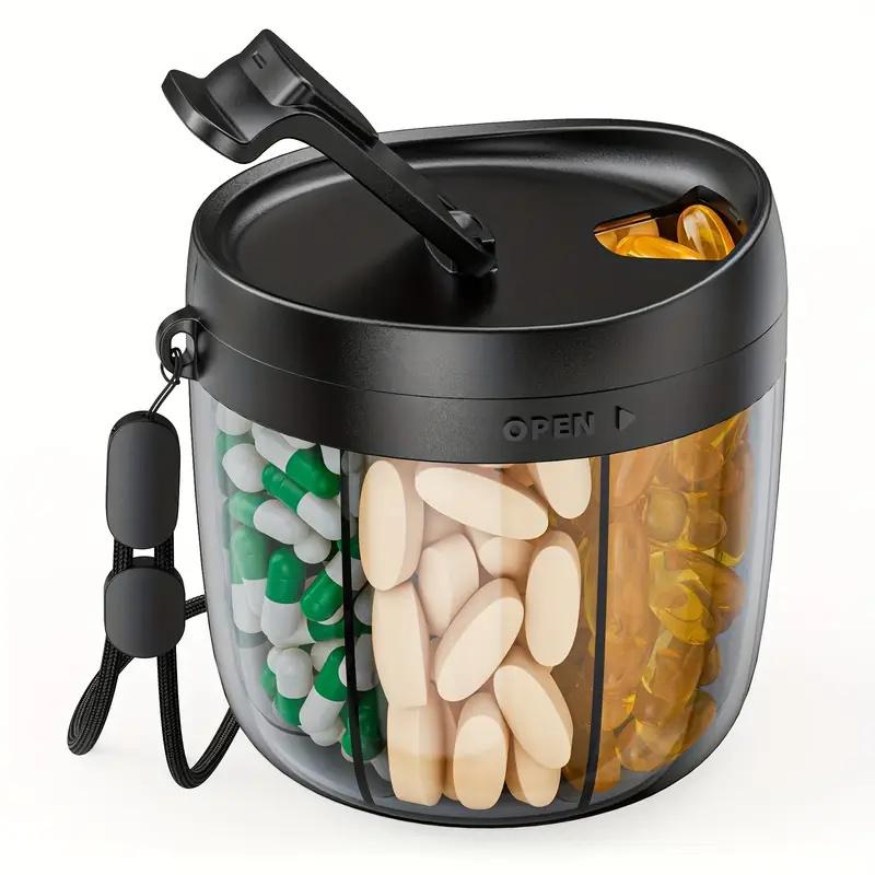 Portable Pill Dispenser Bottle Vitamin Organizer with 7 Compartments Large Capacity Anti-Mixing Wide Openings Design Easy To Use