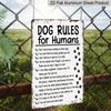 2D Flat, Funny Dog Rules Metal Sign - Waterproof Bathroom Decor with Paw Prints - Vintage Black Pet Owner Gift for Living Room, Office, for Man Cave