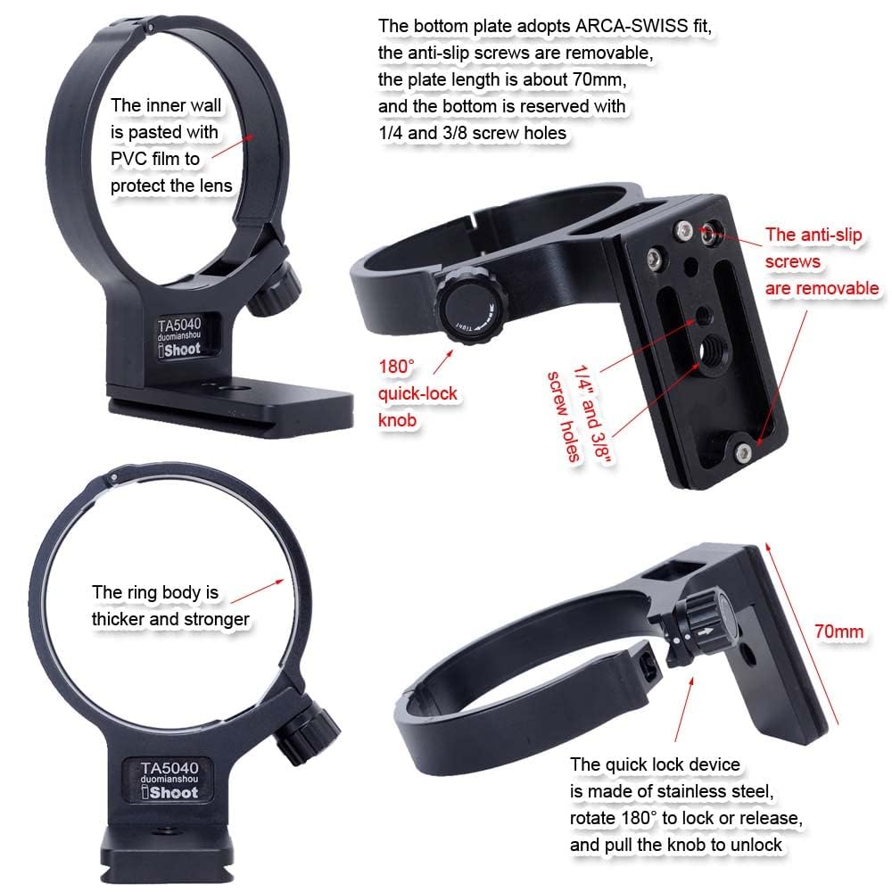 iShoot Metal Camera Tripod Mount Tripod Mount Lens Support Lens Bracket Tripod Compatible with Tamron Di III VXD Bottom Quick Release Plate with Screw