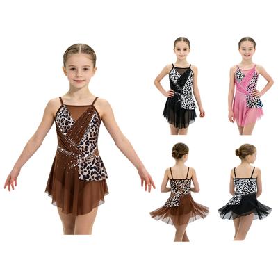 Kinder Mädchen Strassstein Patchwork Body Verstellbare Spaghettiträger Ärmellos Eingearbeiteter Slip Jumpsuit für Gymnastik Bühne
