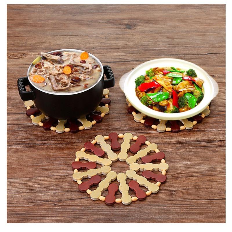 2pcs Heat Insulation Pad Non Slip Insulated Bamboo Mat for Hot Pots and Pans Kitchen Dining Table Cup Coaster