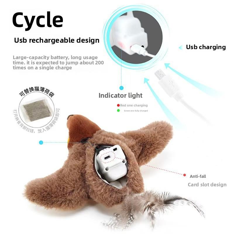 Zwitschernder Vogel Katzenspielzeug Simuliertes Vogel-Interaktionsspielzeug Spatz USB Wiederaufladbar Fliegender Vogel Katzenspielzeug für Wohnungskatzen