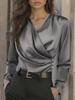 2026 European Autumn Women's Satin V-Neck Slim-Fit Top - Versatile & Stylish