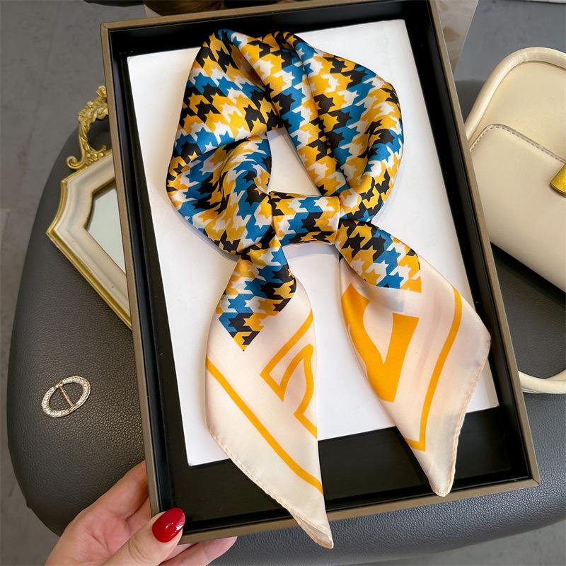 

Роскошный квадратный шарф «гусиная лапка» женский 70*70 см шелковый шарф хиджаб модный шейный платок лента повязка на голову мягкий атласный платок лента 70X70cm