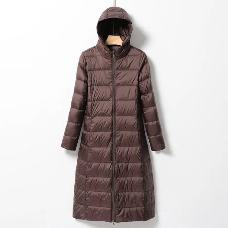Johnature Women Hooded Zipper Warm Down White Coats Long Sleeve Slim Fashion Clothes Autumn Long Down Coats