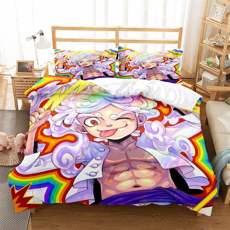 Bedding Three-Piece Set 3D Digital Printing Cartoon One Piece Luffy Series Polyester Abrasive Quilt Cover