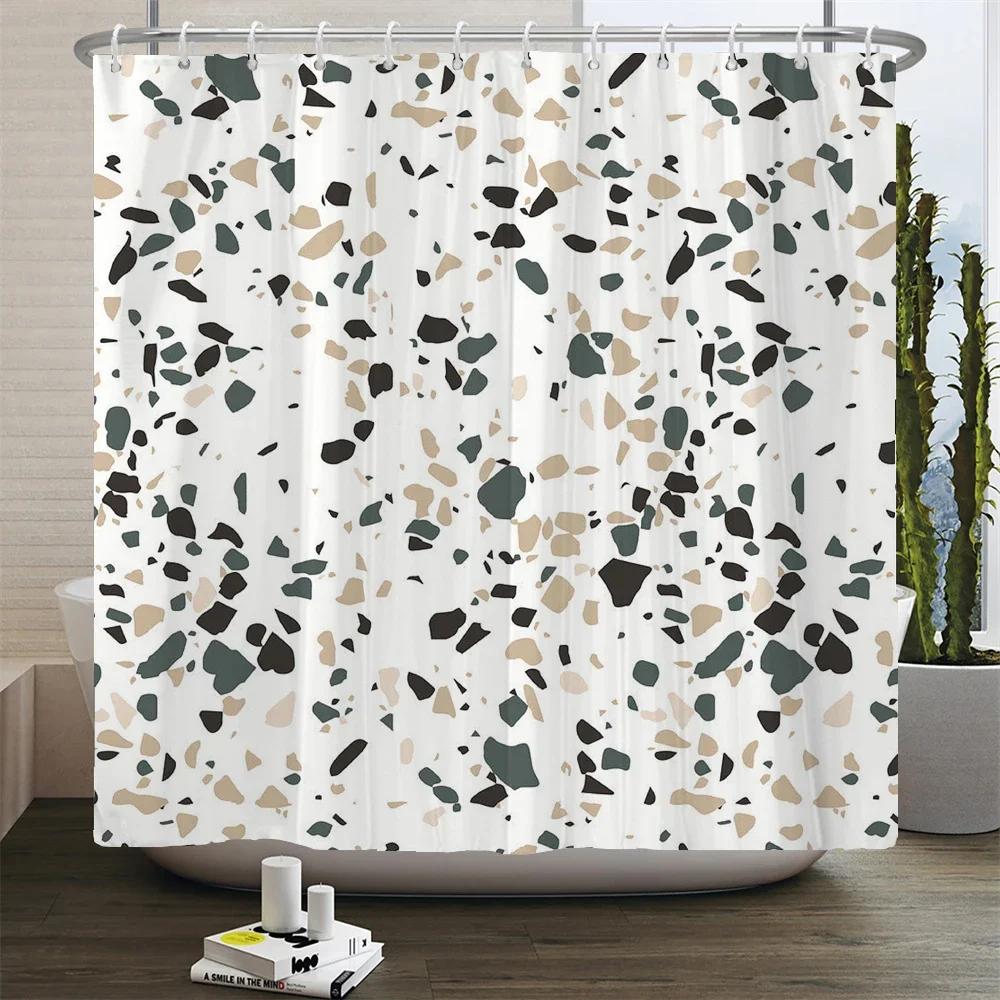 Modern Simple Mosaic Shower Curtain Waterproof Bath Curtains with 12 Hooks for Bathroom Home Decoration Polyester Fabric Screen
