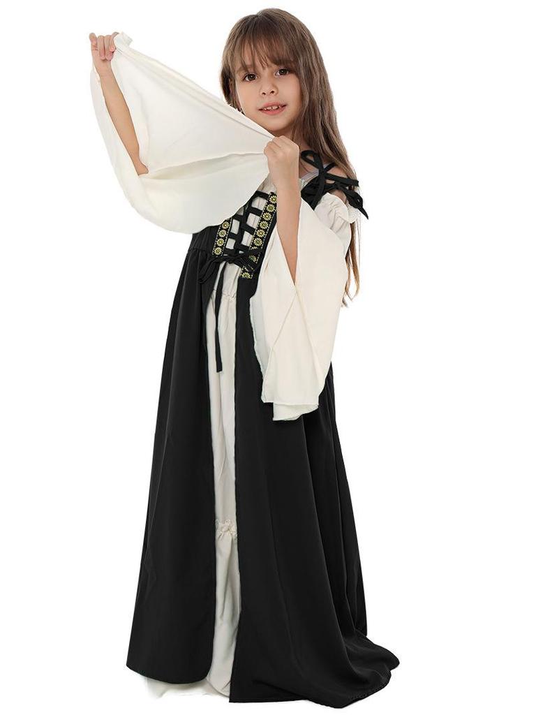 European & American Square Neck Lace-Up Corset Medieval Renaissance Costume Dress