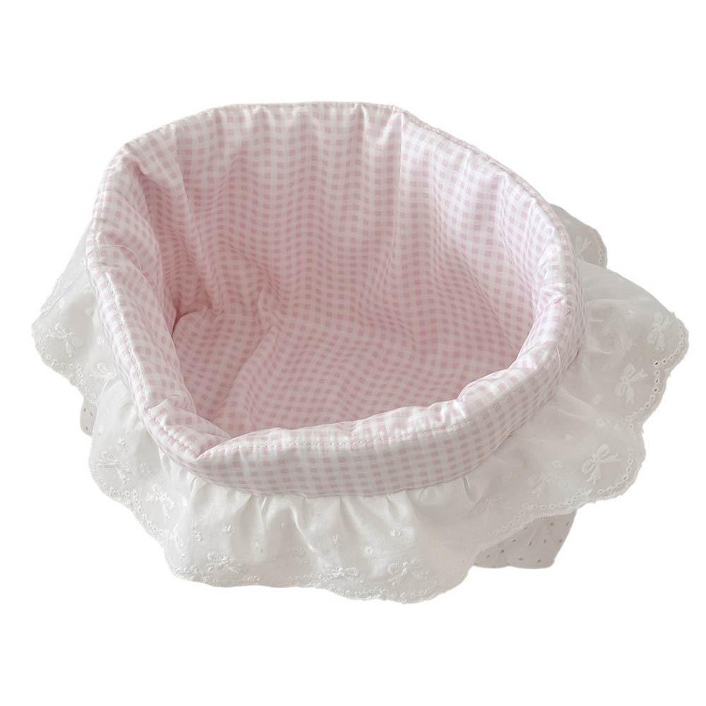 

Cute Quilting Cotton Cloth Storage Basket Pink Dots Lace Desktop Storage Basket Foldable Oval Storage Box Home Decor розовый