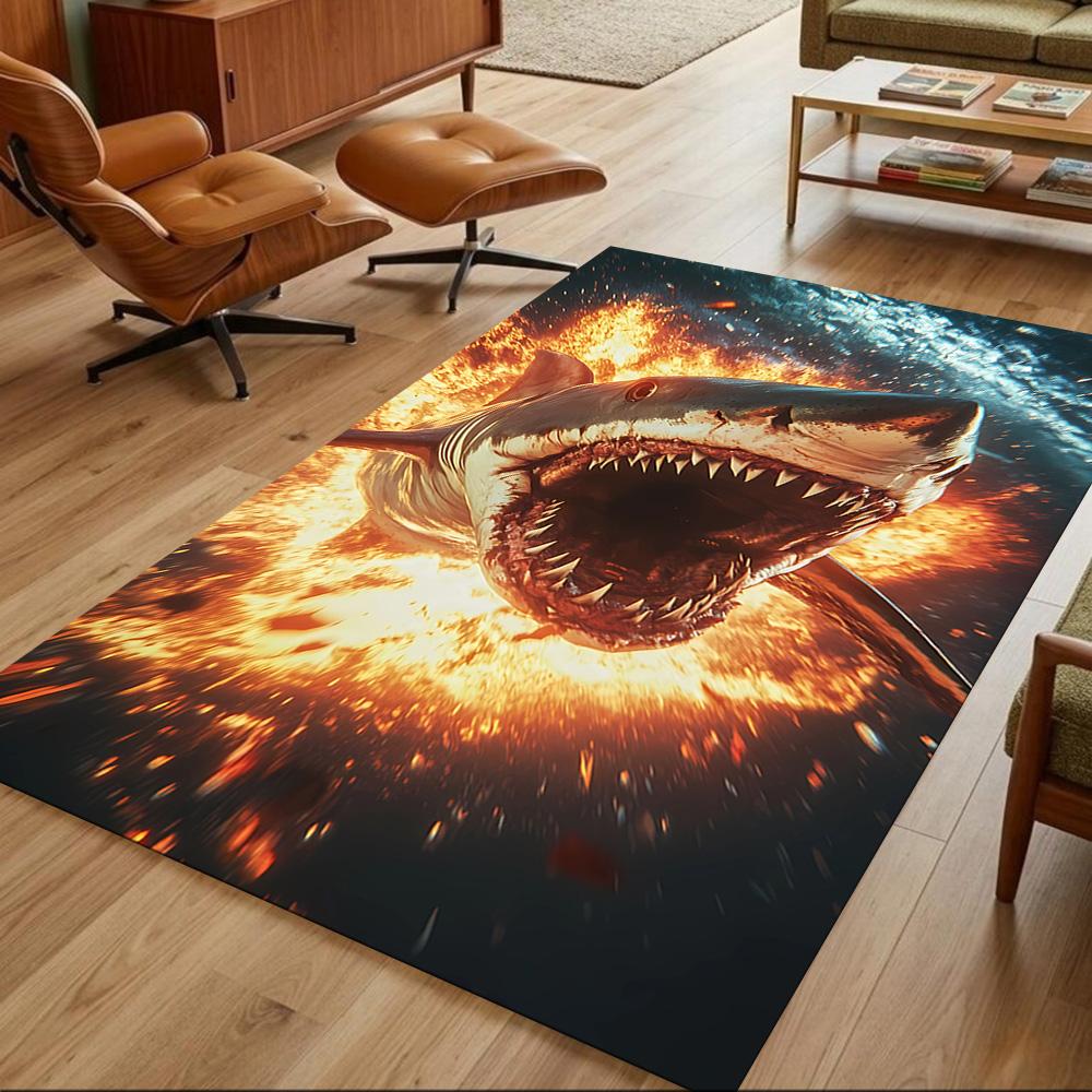 Sharks In Deep Blue Ocean Non-Slip Home Carpet Design for Office Decor Living Room Bedroom Gift