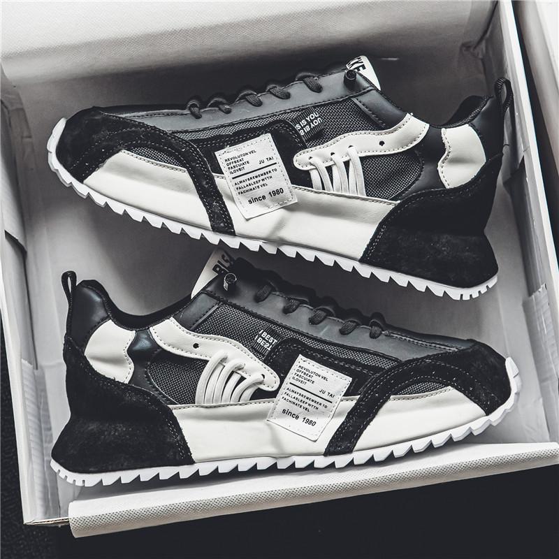 Fashion Sneakers Men Summer Mesh Moccasins Lace-up Leather Sports Four Seasons Casual Running Shoes Men's Comfortable Forrest Gump Shoe