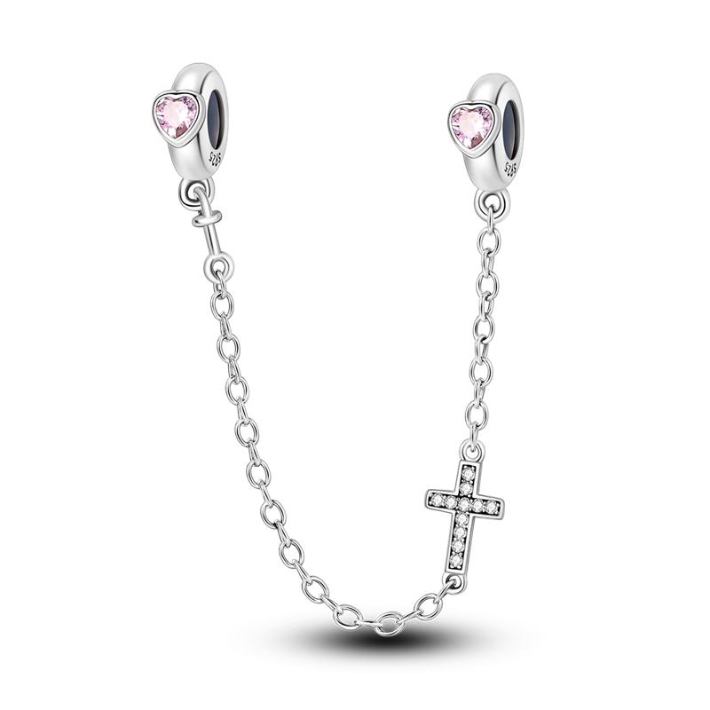 925 Silver Butterfly Safety Chain with Zirconium Charms Beads for DIY Bracelet Jewelry Gift