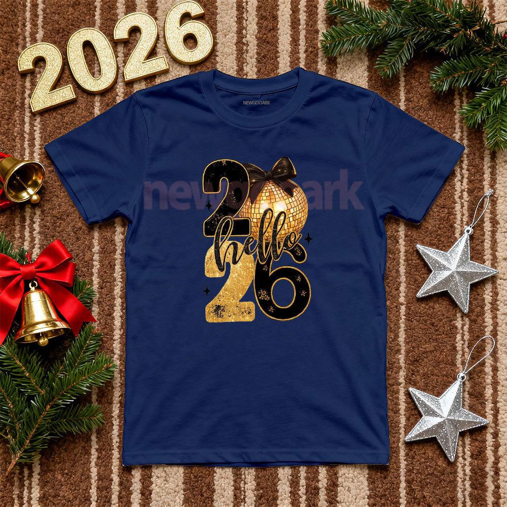 

New Years Eve 2026 Shirt Woman Man 2026 New Year Printed Tshirt Hello 2026 Shortsleev Family New Year Cotton Tops Tee Adult 4XL