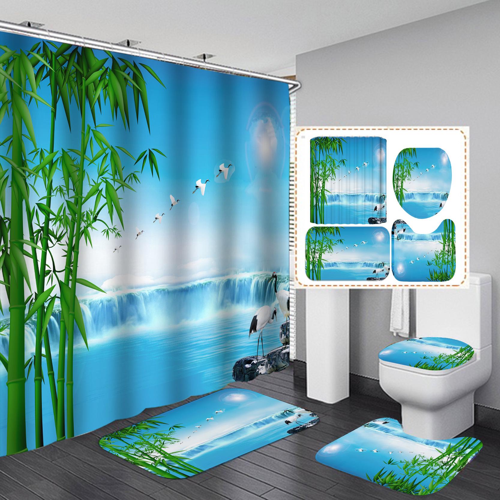 

Комплект занавесок для душа из полиэстера высокой четкости: Водонепроницаемый, устойчивый к проколам, дизайн Mangosteen для перегородки ванной комнаты 4-piece set (180x180 cm + 3-piece set) - 710g