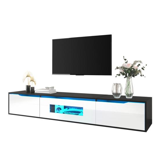 TV Cabinet, High-Gloss TV Cabinet, Color-Coordinated with Black and White, Featuring Color-Changing LED Light, Home