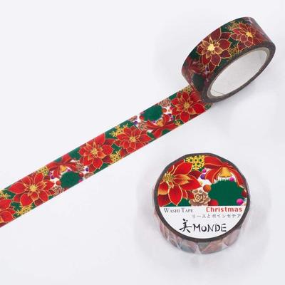 Kamiiso Mon Mondo Masking Tape Masking Tape Washi Tape 15mm Foil Stamping Christmas Poinsettia Wreath Scrapbook Art Craft DIY