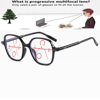 Black Oversized Round Vintage TR90 Full-rim Comfortable Progressive Multifocal Reading Glasses +0.75 To +4