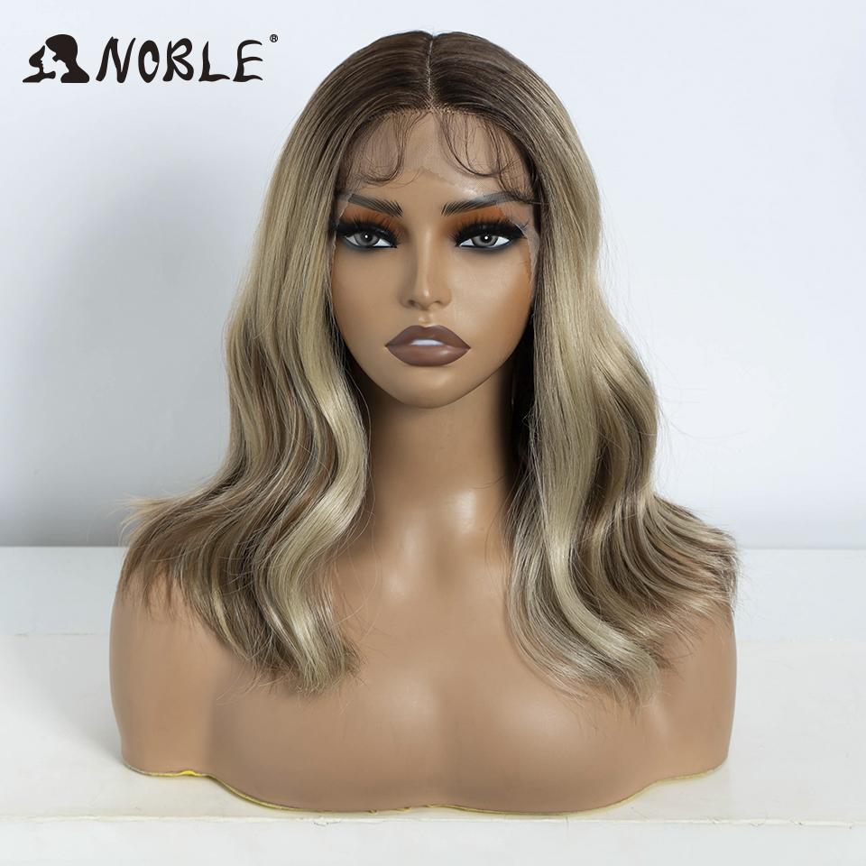 Noble Synthetic Lace Front Wig Body Wave Wig 14 Inch Middle Part Lace Wigs For Women Lace Front Wig Ombre Blonde Golden Wig