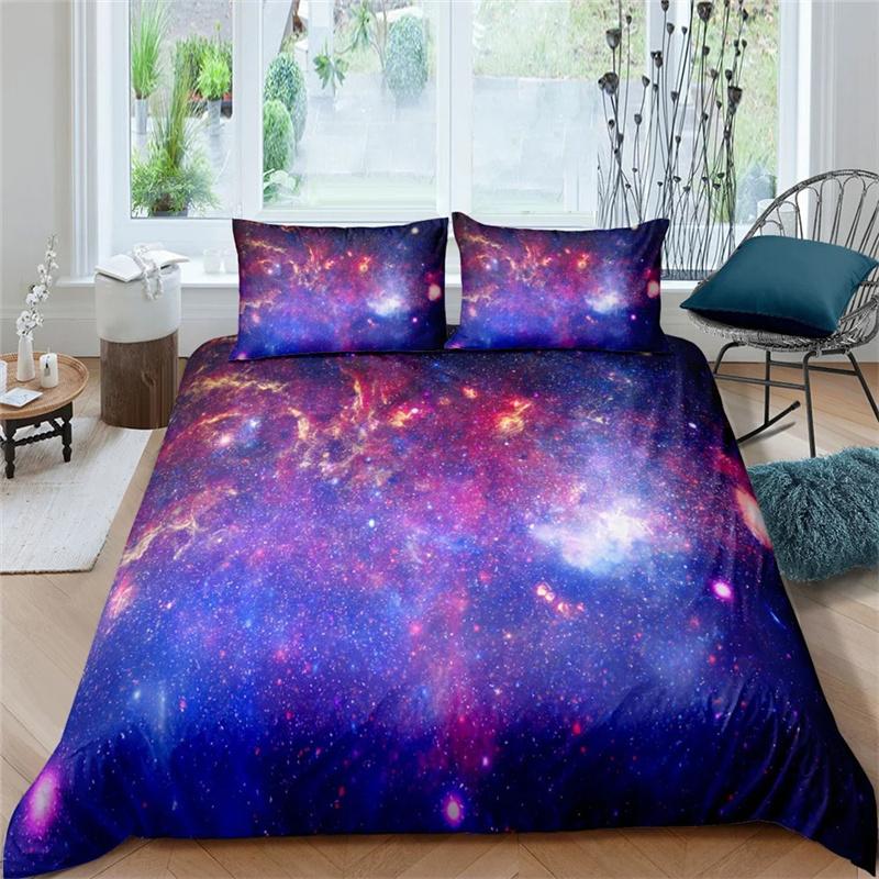 Galaxy Theme Blue Purple Design Duvet Cover Full Size For Girls Boys Teens Kids Gifts Starry Dream Sky Bedding Collection Room Decor