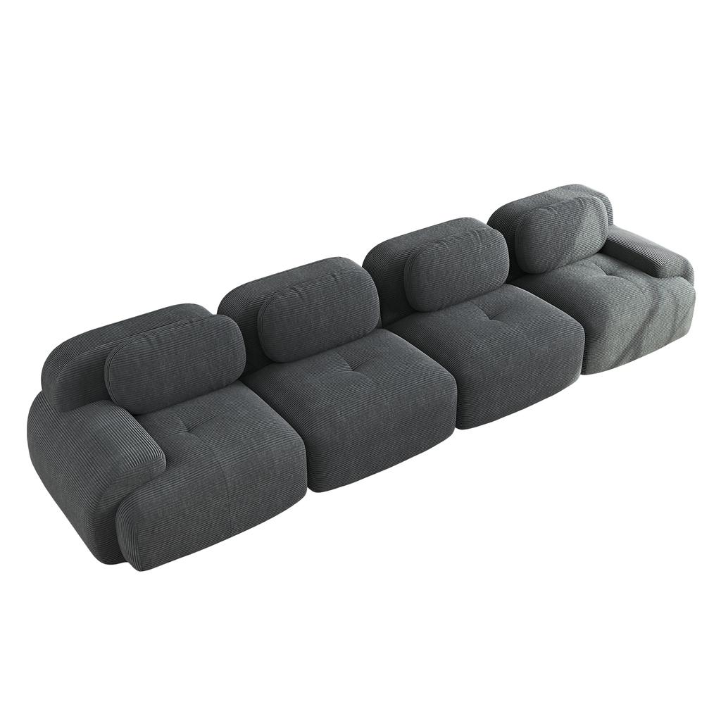 4-Seater Sofa Soft Corduroy, Frameless, 32D High-Elastic Padding, Pet-Friendly, Vacuum-Packed, Combinable, No Assembly for Bedroom and Office, Grey