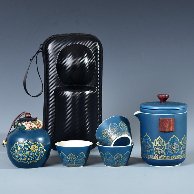 Ceramic gift travel outdoor portable travel tea set Kuaike cup storage tea cup tea can gift