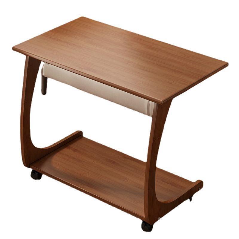 Bamboo Balcony Tea Table  Movable Living Room Side Table  Anti-Collision Bedside Stand  Space-Saving C-Shaped Sofa Table
