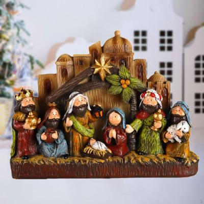 Christmas Nativity Scene Figures Set with Lighting Made of Resin, Gift, Religious,