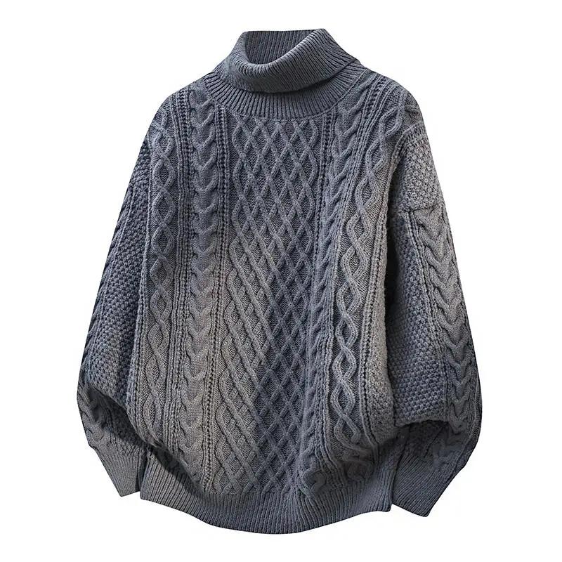 2025 Herfst Winter Heren Casual Twist Truien Heren Effen Kleur Coltrui Mannelijk Hoge Hals Gebreide Tops Man Fleece Pullovers