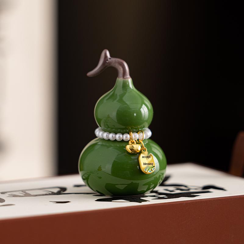 Prosperity and Fortune Ceramic Gourd Tea Pet Ornament for Tea Table and Room Decoration