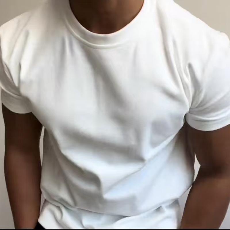 Summer Round Neck Solid Color Casual Fashion T-shirt Male Short Sleeve Bottomed Pullover Top Men Sports Tee