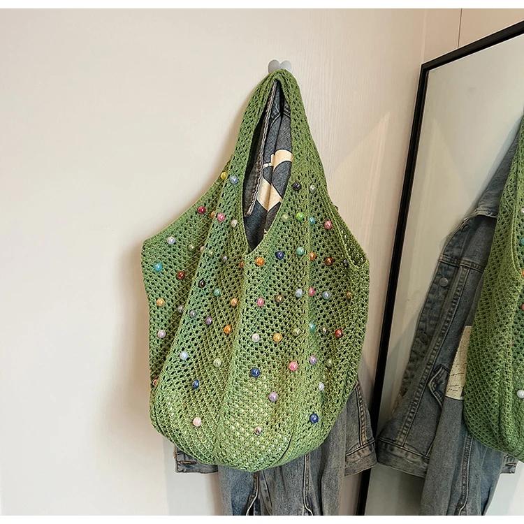 Woven Beaded Casual Women's Shoulder Bag New Fashionable and VersatileTote Bag Shopping Handbag