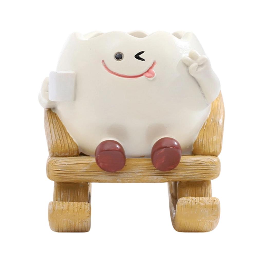 Cute Sit Rocking Chair Succulents Flower Pots with Drain Hole Smile Faces Planter Pot, Cartoon Resin Pot for Indoor