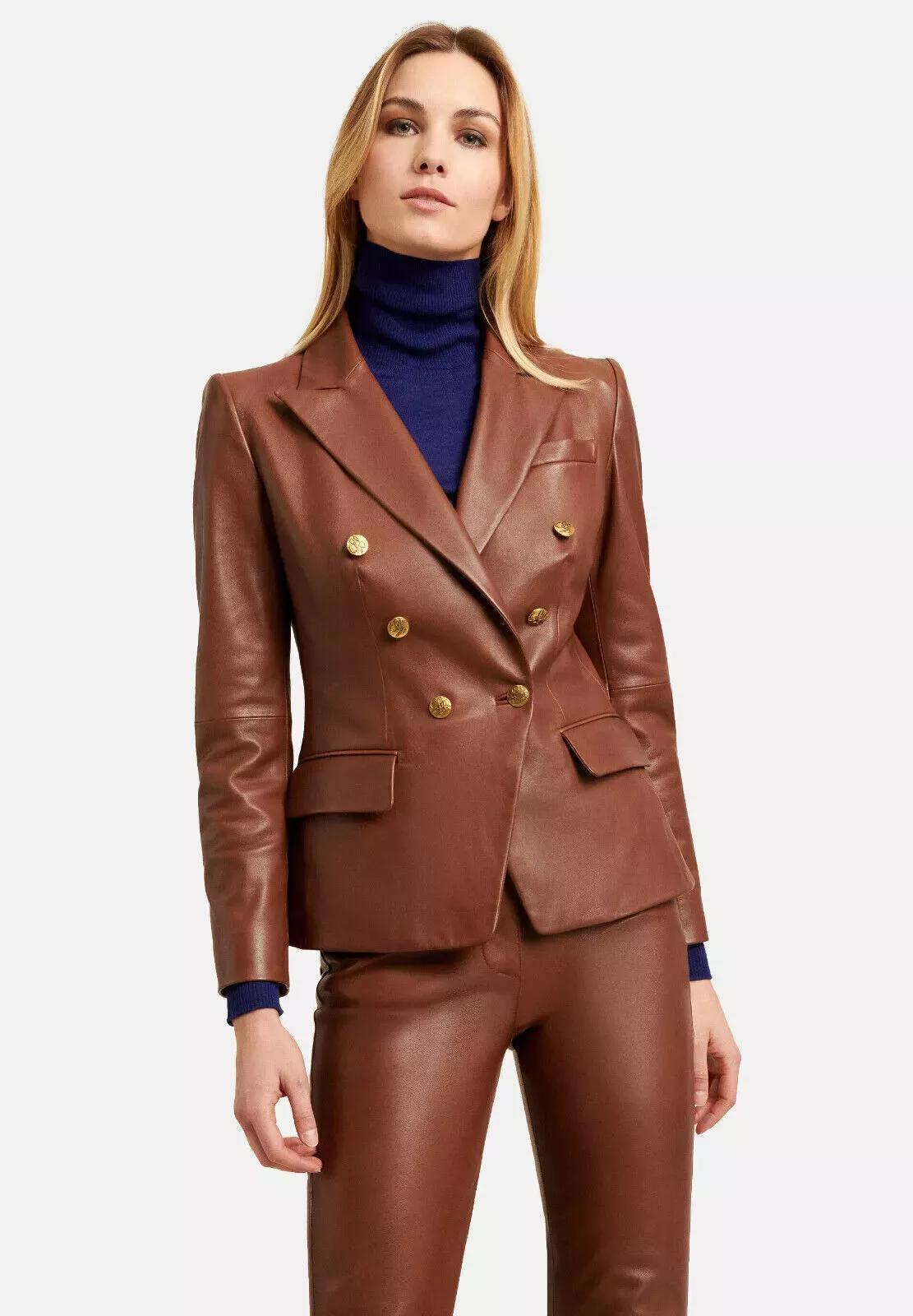 

AL KHALID натуральная кожа ягненка стильные пуговицы женские коричневые вечерние классический блейзер настоящий 3XL коричневый