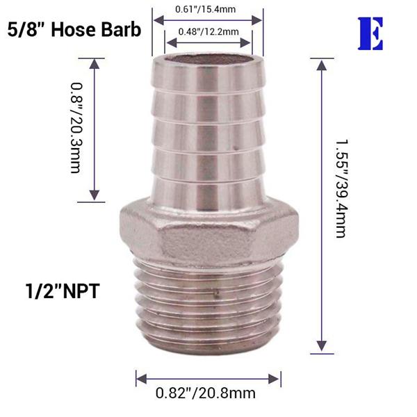 Homebrew Beer 1/2"NPT Hose Barb 304 Stainless Steel Food Grade Brewer Hardware Pump Fitting