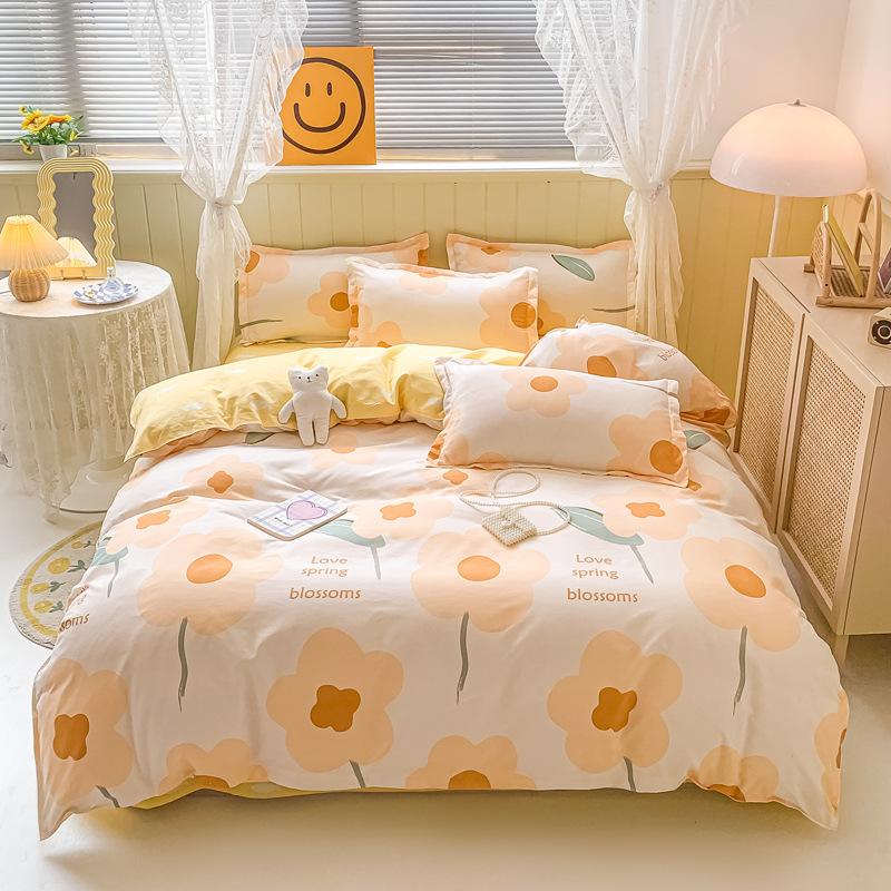 Pure Cotton Abraded Bedding Four-piece Set, Bed Sheet Quilt Cover, Dormitory Cotton Three-piece Set
