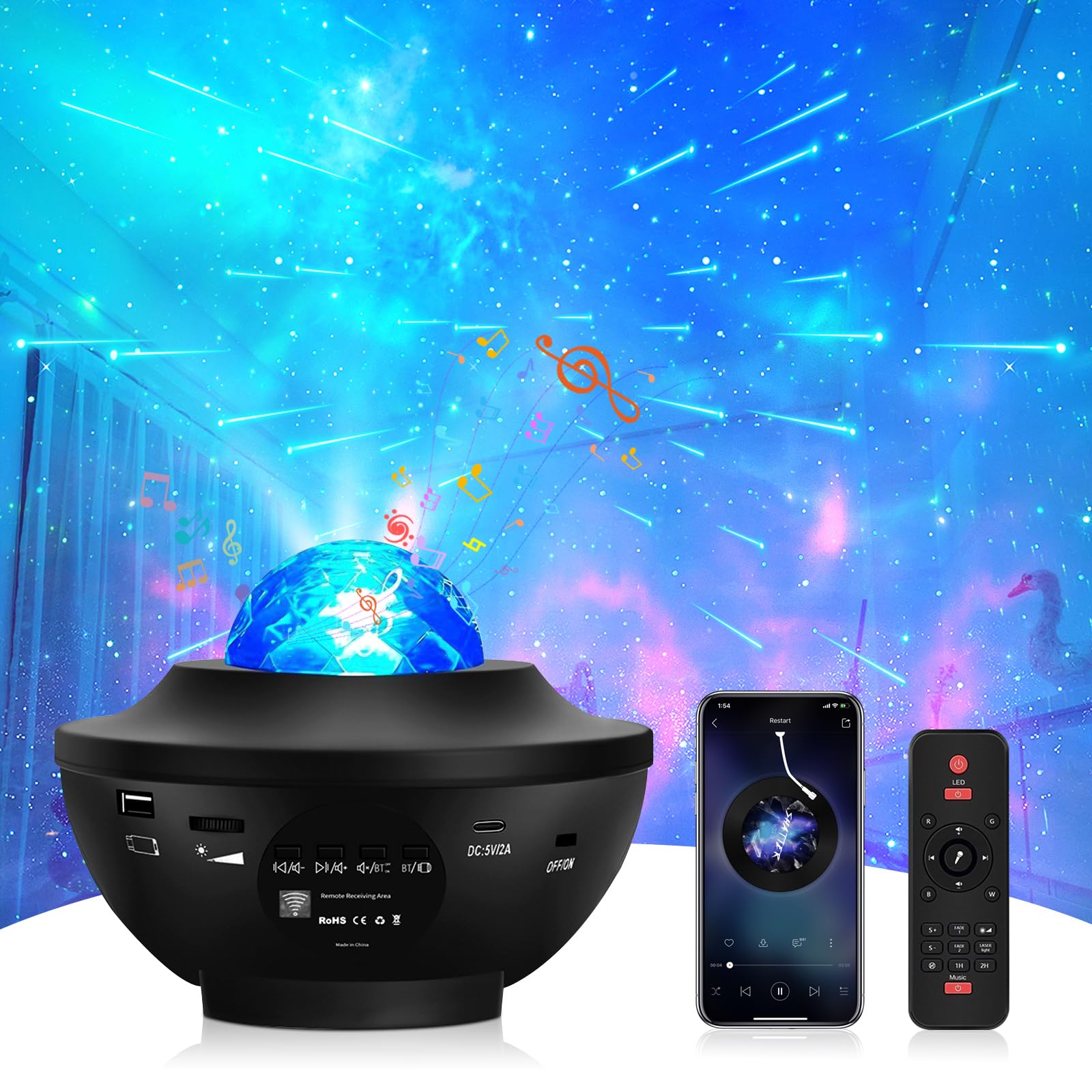 

Home Planetarium for Professional Aurora Bluetooth USB Memory Music Music Main Unit Remote Indoor Decor Bedside Soothing Romantic Sleep Energy чёрный