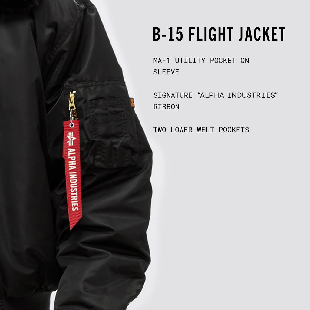 Alpha Industries Flight US Black Men's B-15 Jacket, Size Large, Color