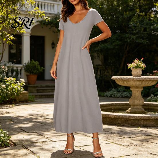 Breathable Summer Dress Long Nightgown for Women Short Sleeve Crew Neck Lounge Relaxed Fit Night Casual A-Line T Shirt Comfortable