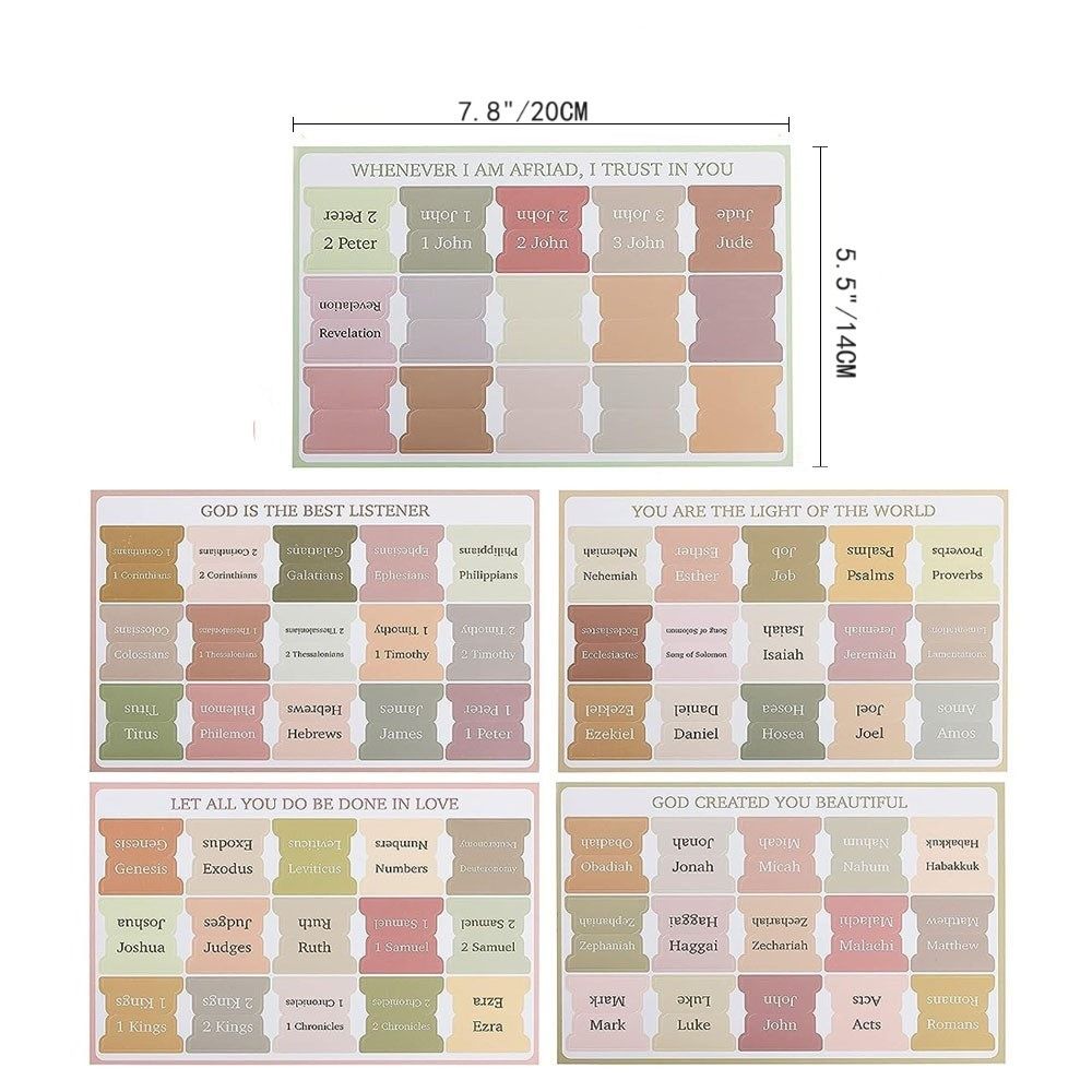 120PCS Laminated Laminated Bible Tabs Colorful Scripture Organization Tabs  Book Index