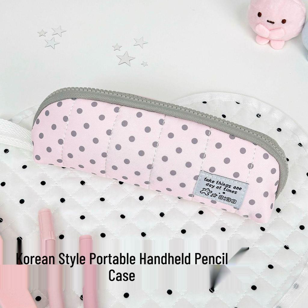 Pink Polka Dot Hand-Held Pencil Case - Stylish, High-Capacity, Creative Stationery Box for Students