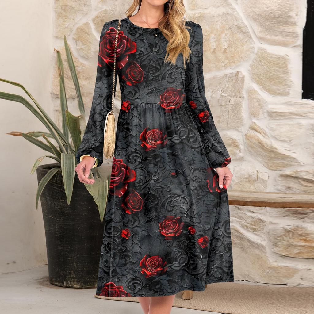 Women's Fashionable Loose Halloween Printed Round-neck Dress
