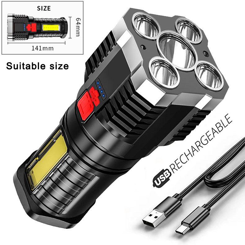 High Power 5 Led Flashlights USB Rechargeable COB Strong Powerful Torch Light Battery 18650 Waterproof Outdoor Camping Lantern