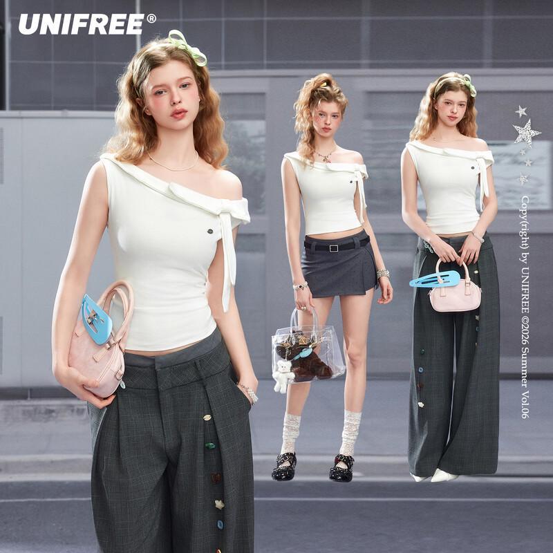 UNIFREE Women s French Style One-Shoulder Slim-Fit T-Shirt S